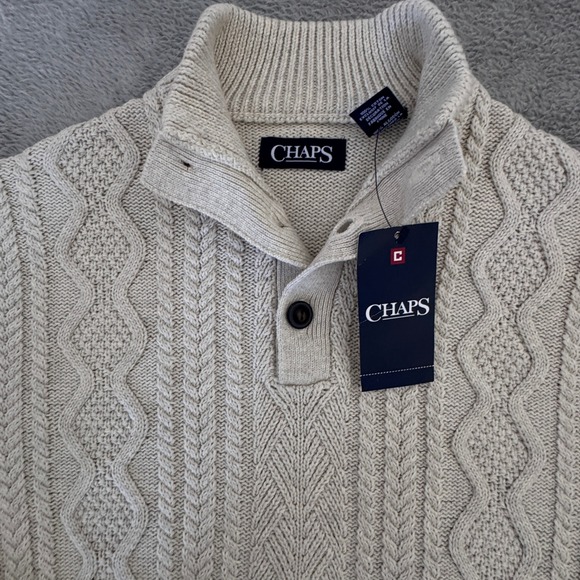 Chaps NWT‎ Men's Sweater Size Medium Oatmeal BRAND NEW - Picture 2 of 7